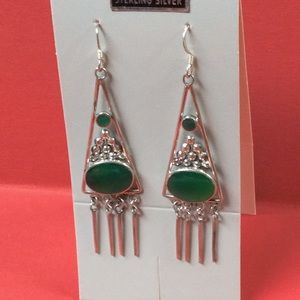 Sterling silver  earrings with semi-precious natural green agate